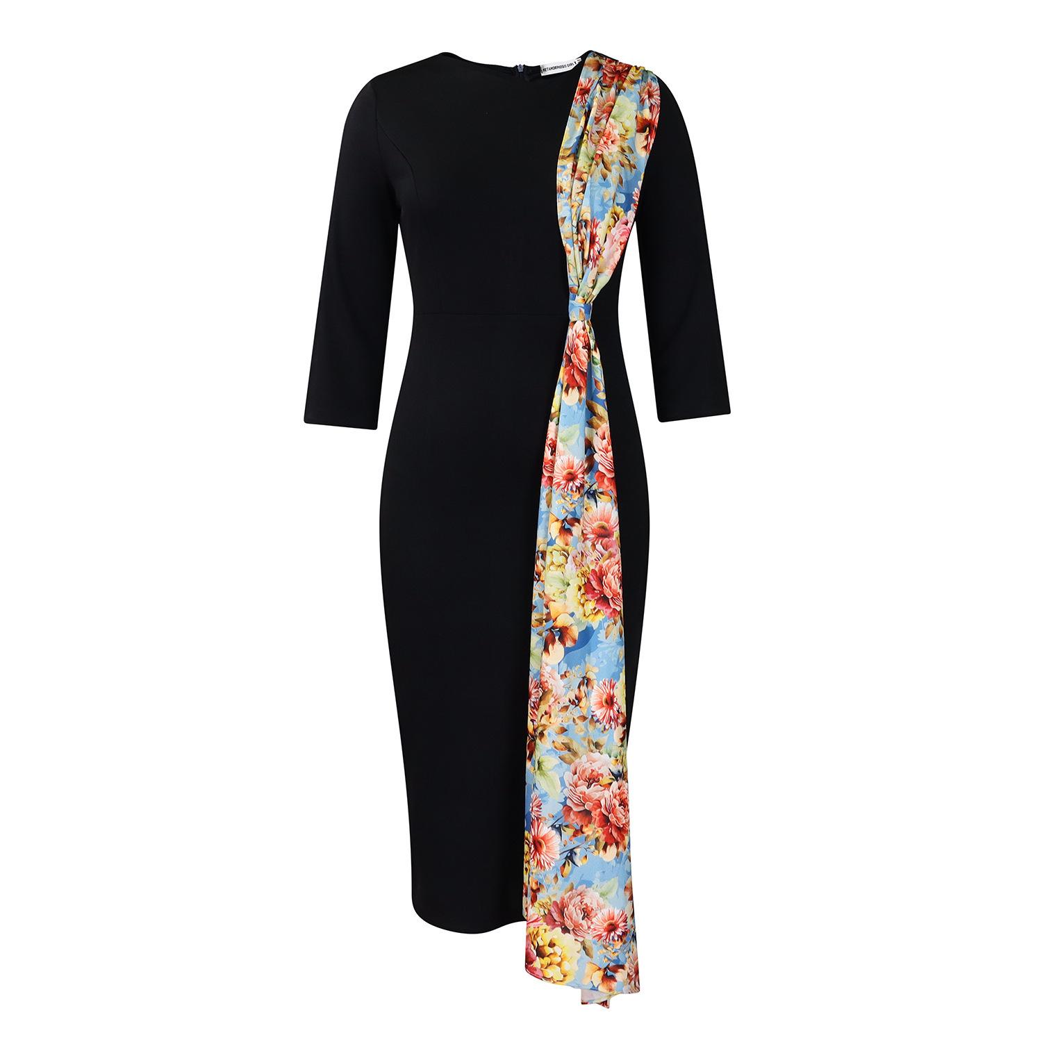 

Large size women s clothing temperament OL elegant pencil skirt hip-wrapped splicing dress XXXL чорний
