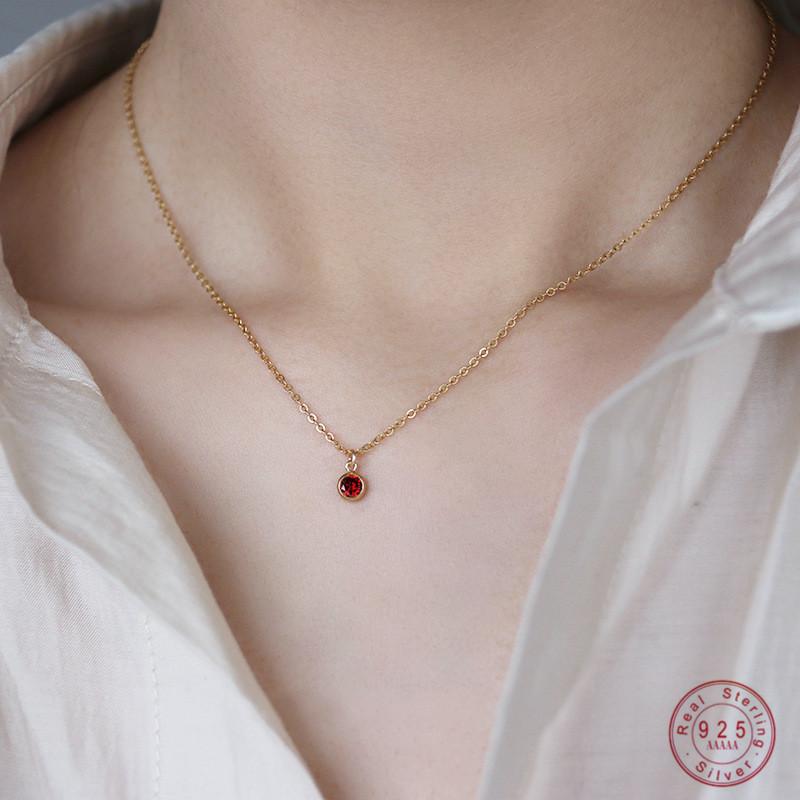 Klasický Jednoduchý Mini Červený Zelený Bílý Zirkonový Přívěsek Náhrdelník pro Ženy 925 Sterlingového Stříbra 14k Zlatem Pokovený Klíční kost Řetízek
