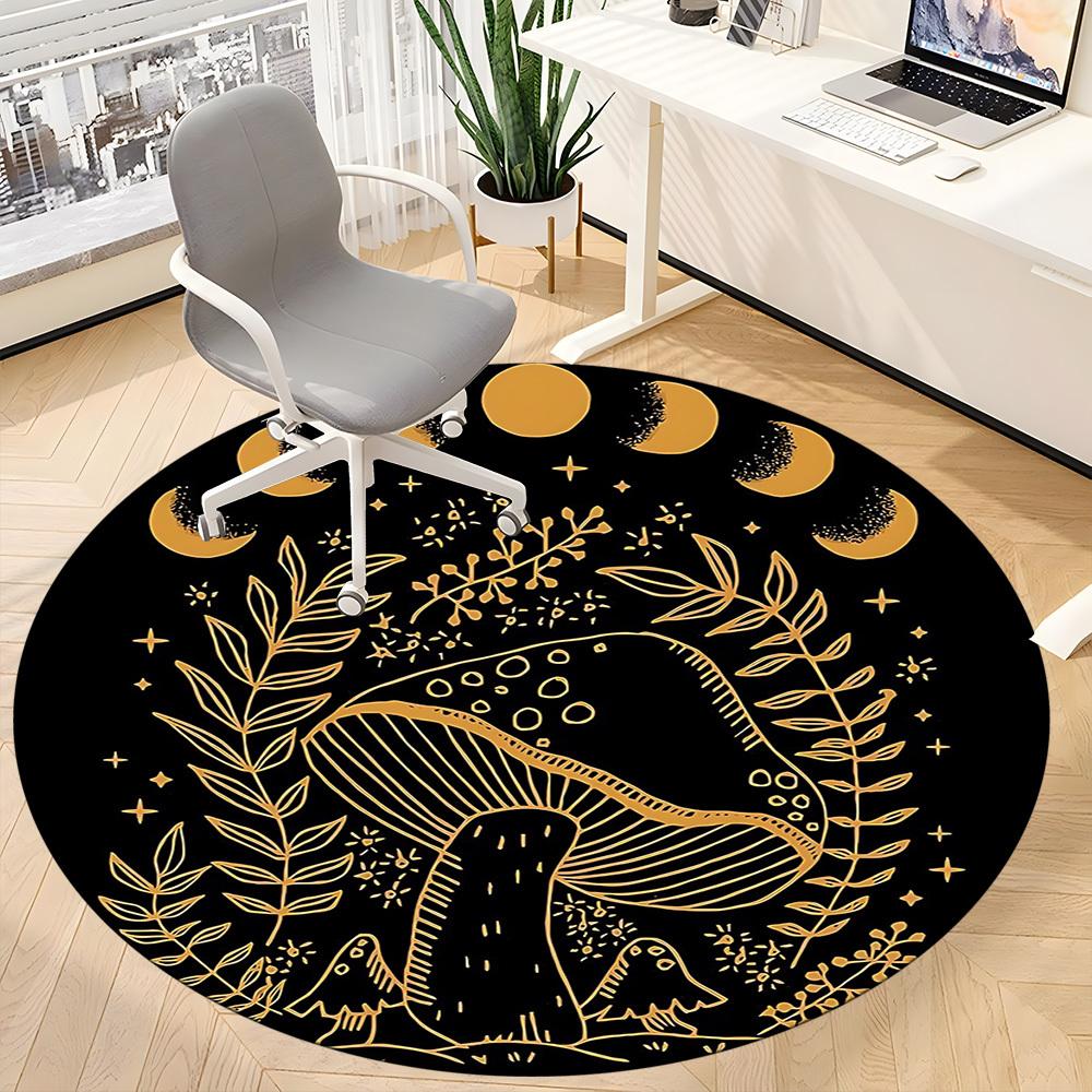 1pc Moon Phase Mushroom Phase Office Round Area Rug,  Mat Suitable For Office, Under Office Chairs Bedroom Living Room Home Decor, Room Deco