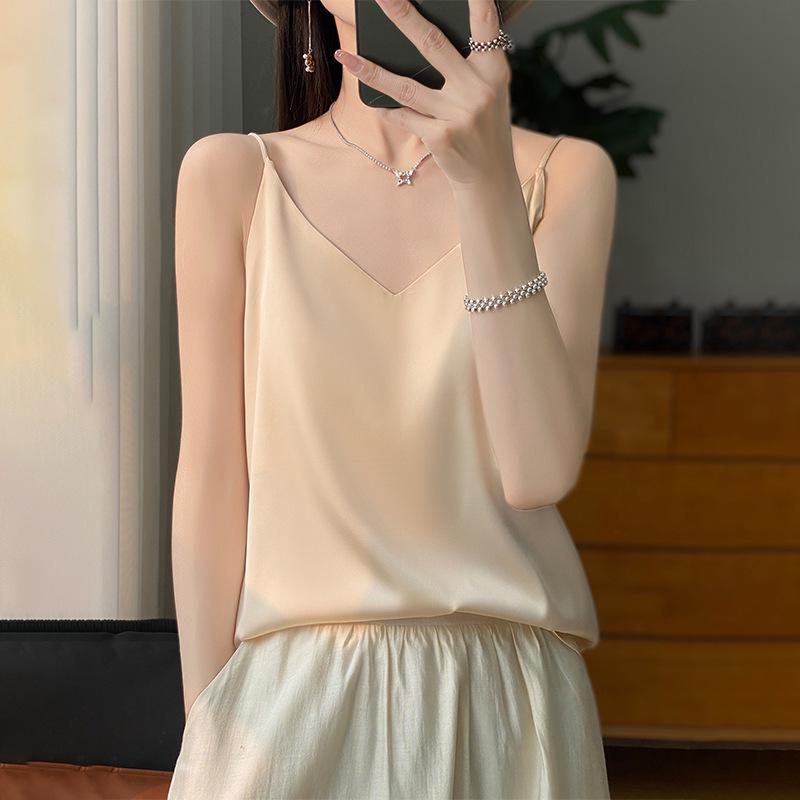 Women's Satin V-Neck Strappy Summer Camisole - Versatile & Stylish Sleeveless Top