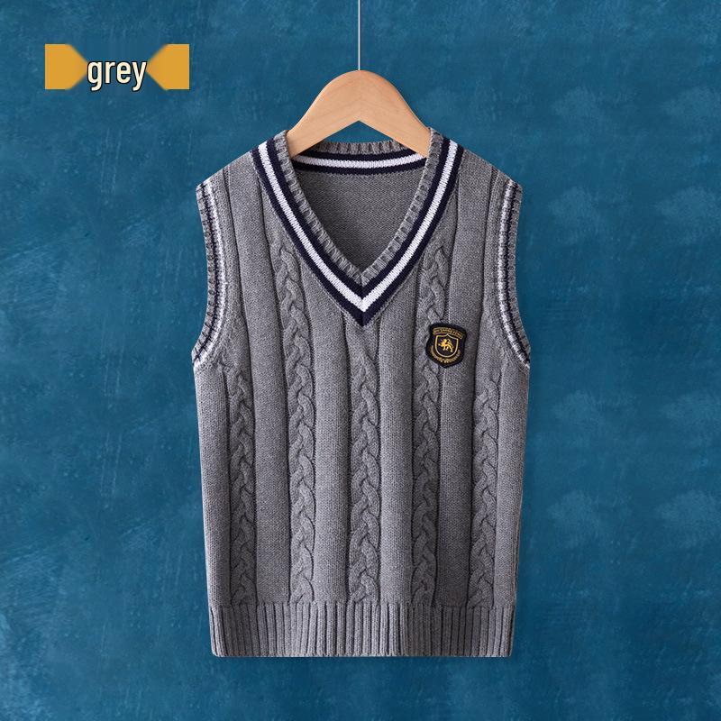Strikket ermeløs vest for barn: Vår & Høst College-stil Skoleuniform