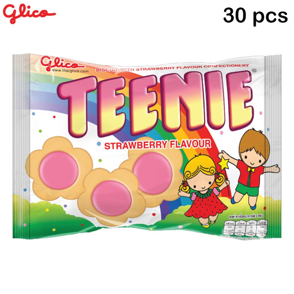 Glico Teenie Jordbærsmak, kjeks med jordbærsmak, 45 gx 10 stk / 20 stk / 30 stk - Thai Snack