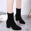 Winter New Thick Heel Suede Pointed Shoes Women'S Warm Fashion High Heels Sexy Versatile Short Boots Botte Femme