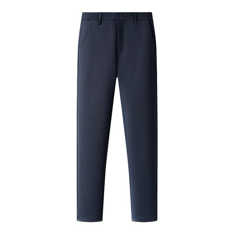 Men's Anti-Wrinkle Straight-Leg Business Trousers with Slight Stretch and Warm Plush Lining