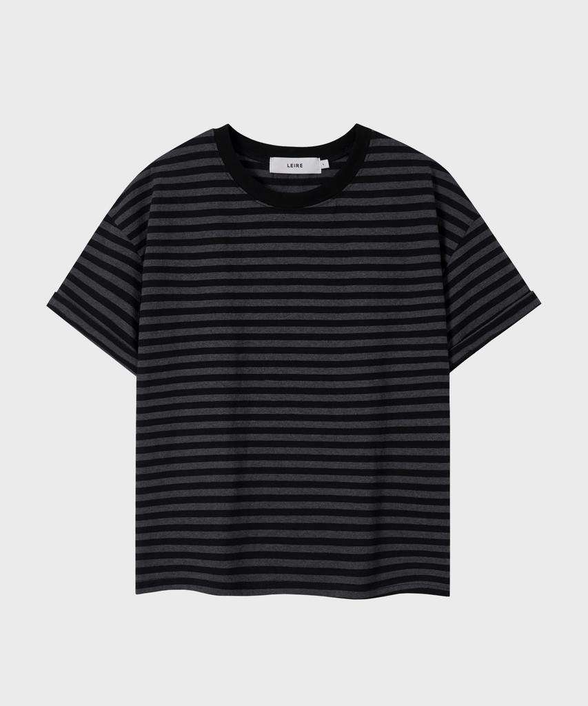 LEIRE Essential Striped Crop T-Shirt [Charcoal St]