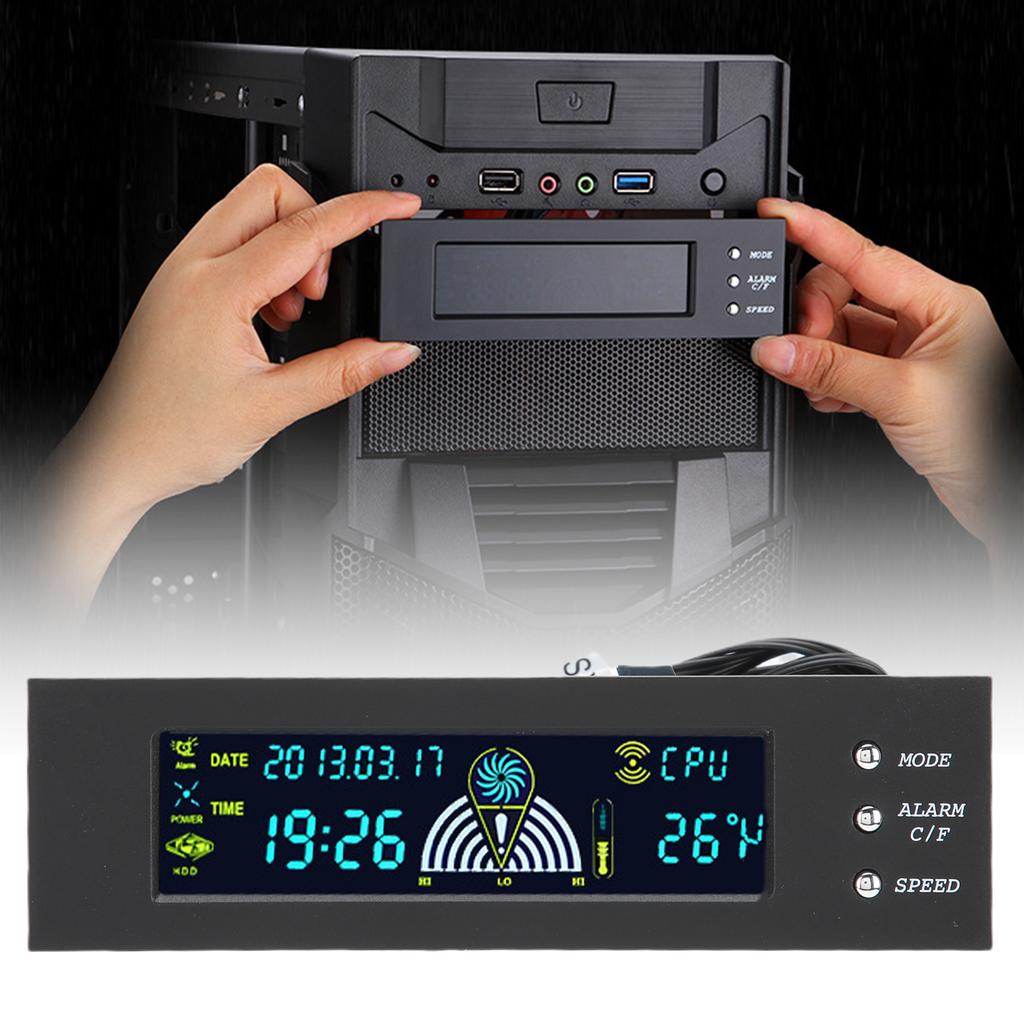 Computer 3‑Fan Speed Controller CPU HDD SYS Temperature Control LCD Front Panel 5.25in STW‑5023