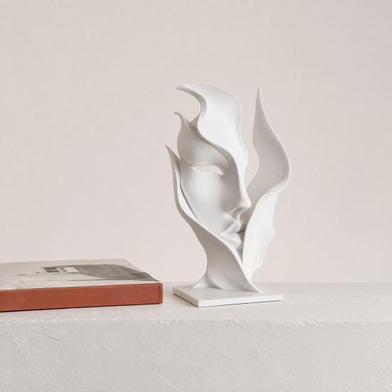 3D Printed Abstract Face Sculpture, Minimalist Embracing Bust Art Decor, Matte White Modern Luxury Home Ornament, Romantic Gift for Couples