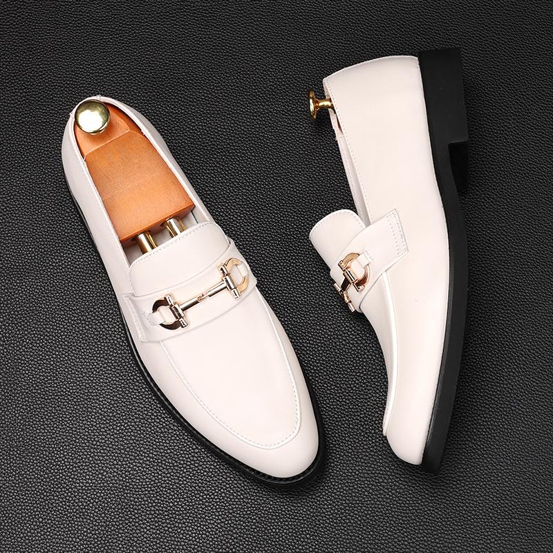 Fashion Fashion New Arrival Men White Black Metal Button Wedding Dress Shoes Male Casual Flats Loafers Homecoming Prom Zapatillas Hombre