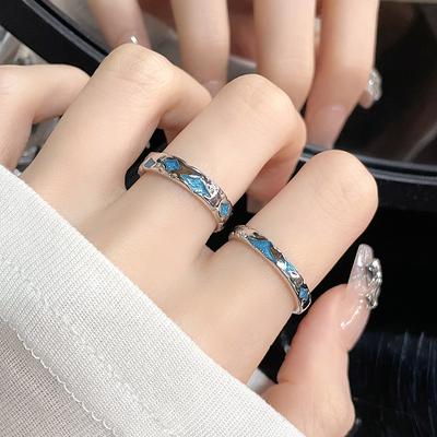 Blue Oil Lava Ring Female Niche Design High Sense Index Finger Ring Irregular Personality Simple Couple Ring