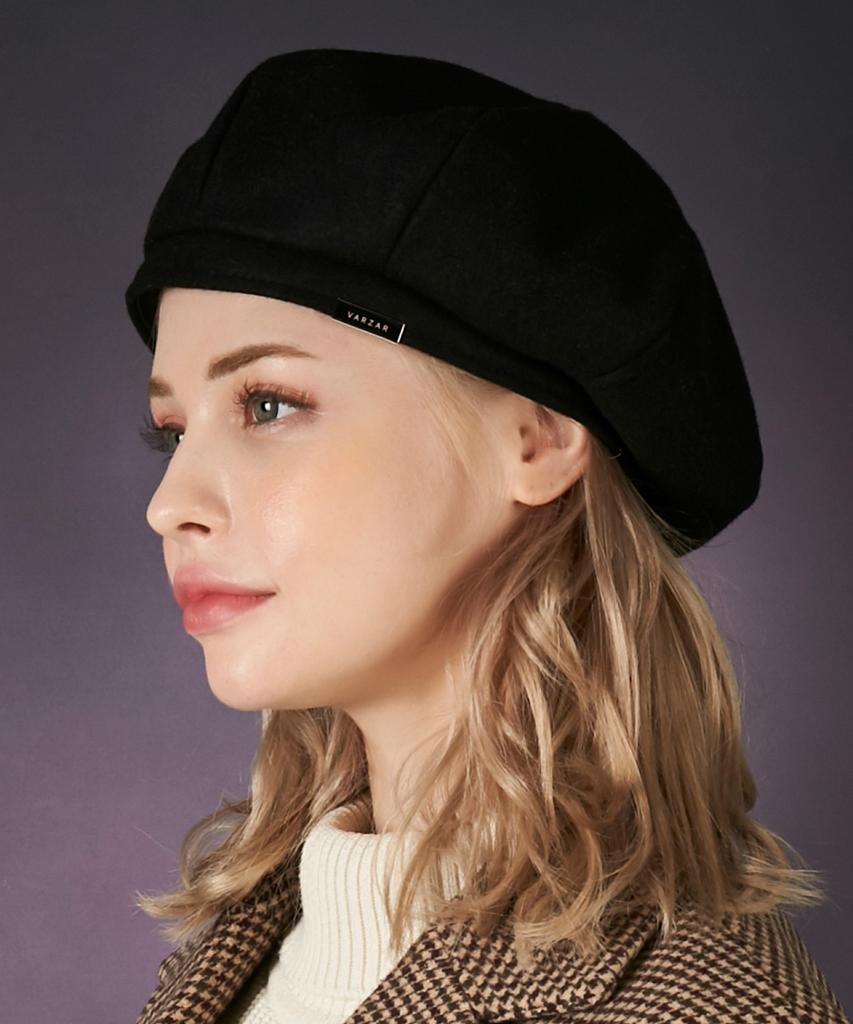 Bajal Bold Metal Tip Wool Beret Black