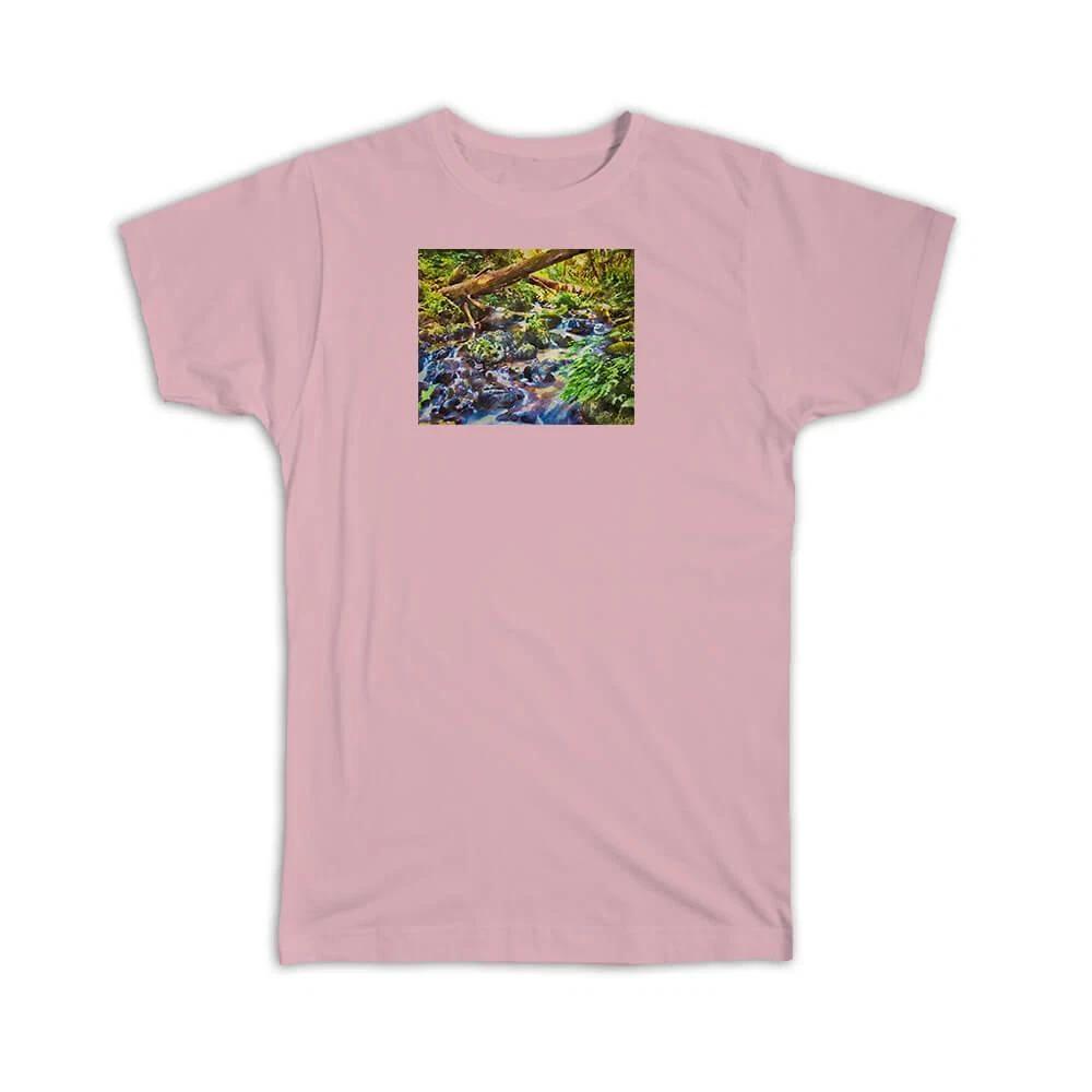 Gift T-Shirt : Watercolor Scenary Waterfall Trees L