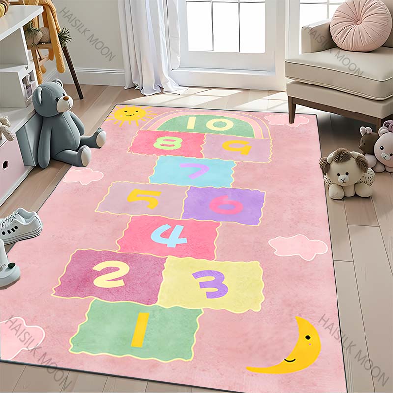 3D HD Hopscotch Carpet, Living Room Bedroom Mat, Comfortable Durable Rug, Modern Simple Style, Non-slip Rug for Children To Play