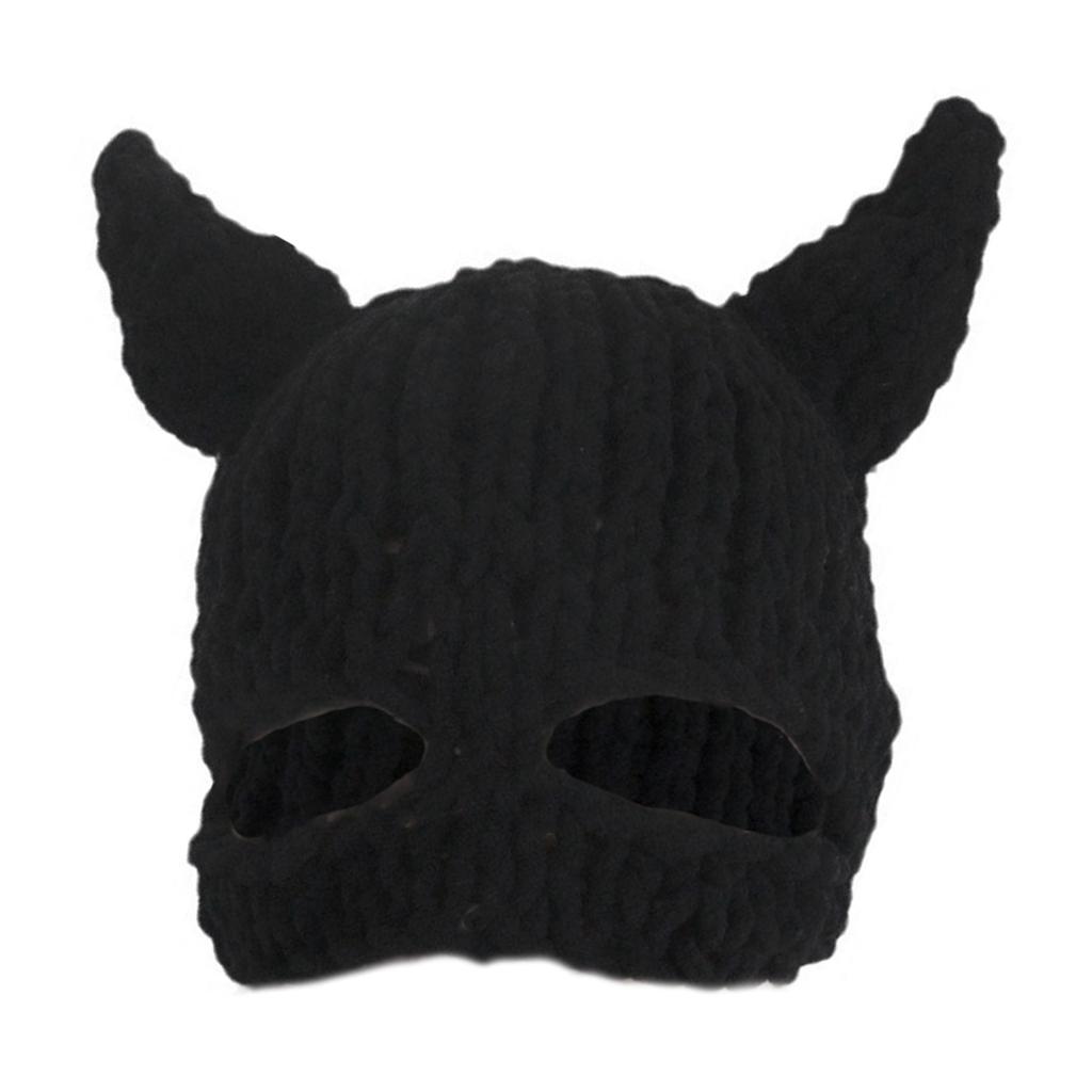 Half Facecover Hat for Women Men Fashion Knitted Horned Hat Winter Warm Windproof Hat Masquerades Party Props Headwear