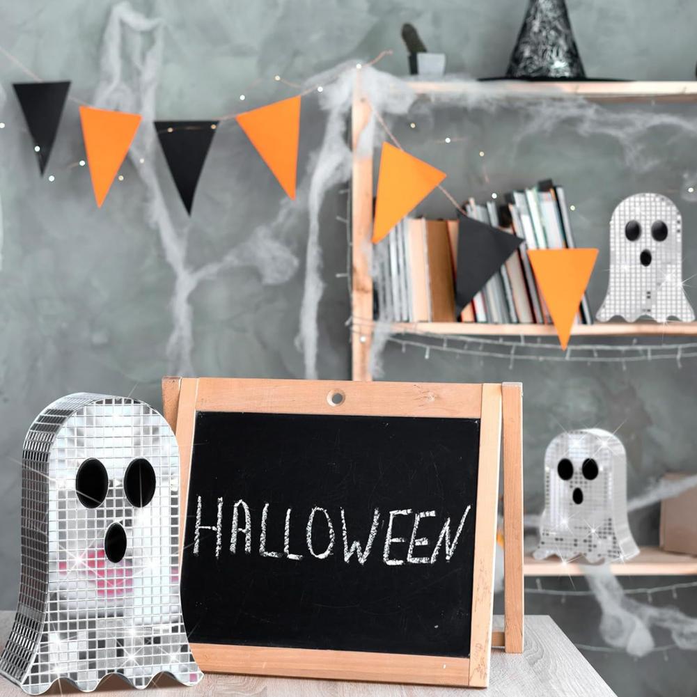 Halloween Decorations Ghost Ornaments Shiny Mirror Ghost Figurine Reflective Ghost Ornament for Home Parties Bars
