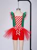 Sequins Candy Cane Stripe Tulle Dress for Girls Ruffle Sleeves Bowknot Built-in Shorts Christmas Stage Theme Party Costume