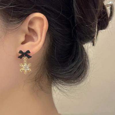 Süße Schleifenflocken-Hängeohrringe für Damen Mädchen Trendig Elegant Rot Schwarz Ohrschmuck Schmuck Ohrring-Anhänger Weihnachtsgeschenke