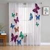 Wood Grain Retro Colorful Butterfly Chiffon Curtains Living Room Bedroom Home Decoration Window Voiles Tulle Curtain Light Filtering Polyester
