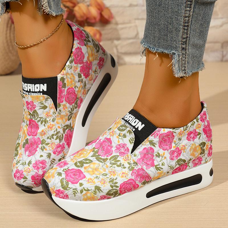 Fashion Fashion Floral Printed Platform Sneakers for Women Height Increasing Hidden Wedge Casual Shoes Woman Thick Sole Slip On Sneakers