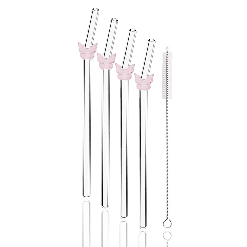

5Pcs Glass Straws Reusable Borosilicate Drinking Straws for Tea Juice Milkshake Home Party Drinkware Smoothie Cocktails Straw розовый