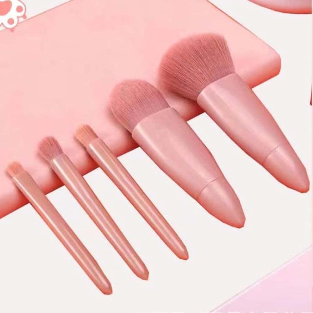 Complete Travel Miniature Makeup Brushes Kit: Professional 5pcs Multipurpose Set with Cosmetic Mirror - Your Portable Beauty Essentials