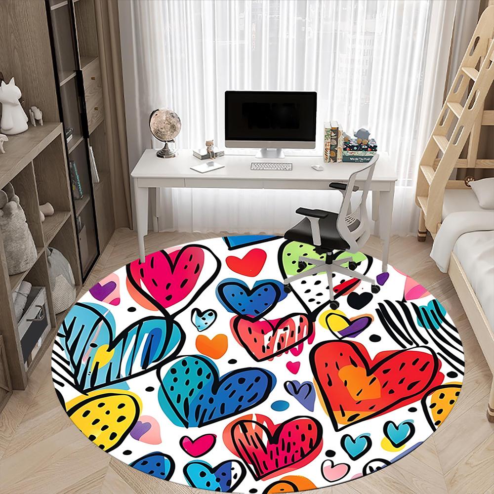 1pc Heart Colors Office Round Area Rug, Indoor Mat Suitable ForOffice, Under Office Chairs Bedroom Living Room Home Decor, Room Decot098