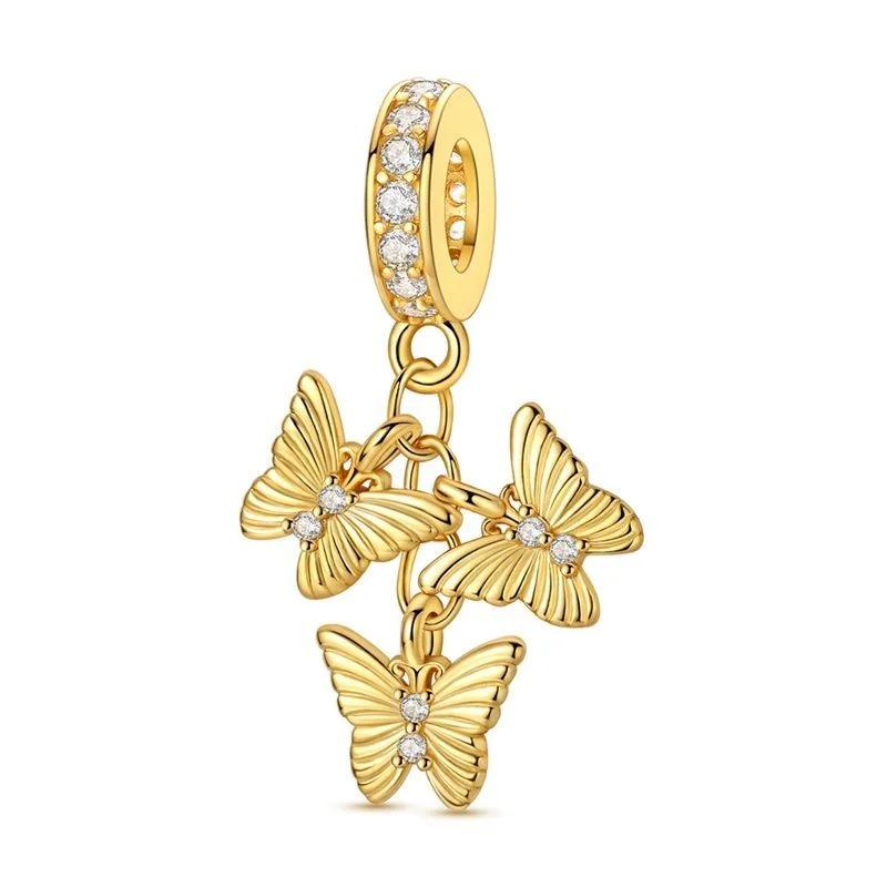 Fashion 925 Silver Colorful Butterfly Sparkling Beads Charms for DIY Bracelet Necklace Jewelry Making Gift