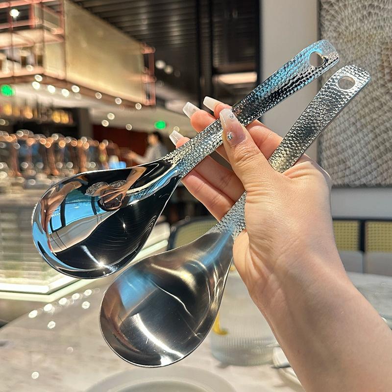 Stainless Steel Spoon Korean Long Handle Tableware Thicken Stirring Ice Spoon Meal Spoon Household Dinner Spoon