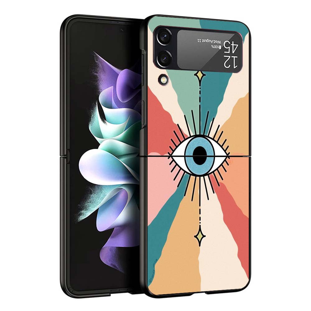 

Счастливый Синий Сглаз Жесткий Черный Чехол для Samsung Galaxy Z Flip 7 6 5 4 3 5G Чехол для Телефона Flip7 Flip6 Flip5 Flip4 Flip3 Узор Cas Samsung Z Flip 6