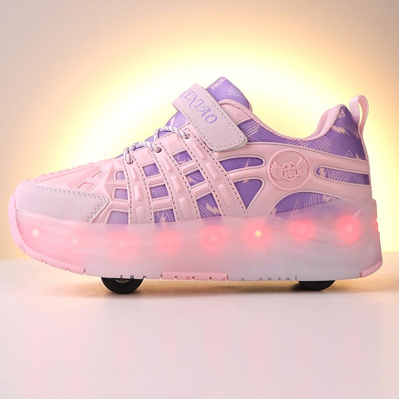 Four-wheel Roller Skates Children's Retractable Automatic Wheel Sports Shoes USB Charging LED Light Sports Shoes