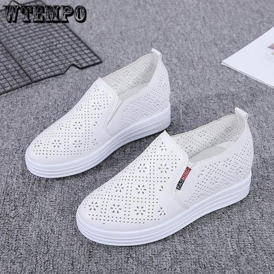 High Heels Thick Sole Small White Shoes Female Spring and Summer Hollow Breathable Mesh Shoes Sloping Heel Single Shoes Casual Female Shoes
