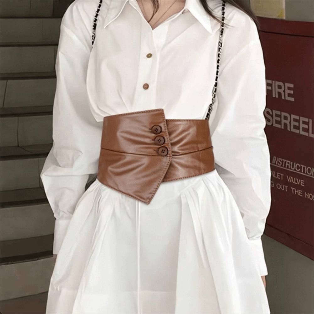 Button PU Leather Corset Spicy Girl Western Cowboy Belt Retro Wide Belt Ladies