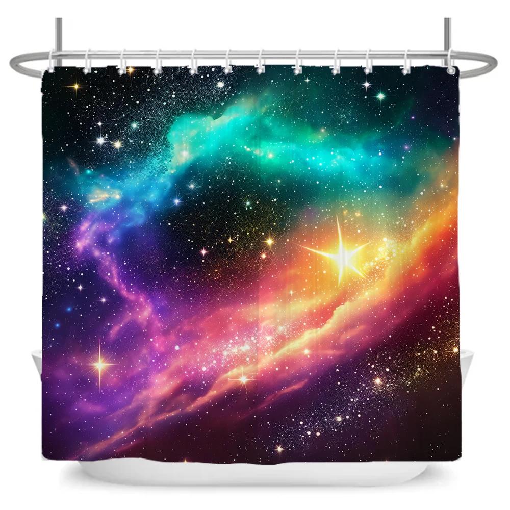 Bright Universe Starry Sky Print Fabric Waterproof Shower Curtain with Hooks For Bathtub Bathroom Screens Home Decor Wall Cloth