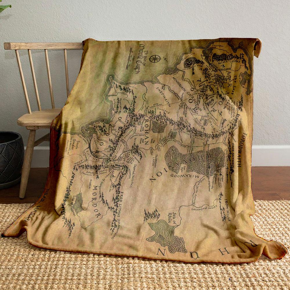 Vintage Middle-earth Map Themed Blanket bedroom Blanket for Livingroom Couch lunch break Soft throw for Friend's festival Gift