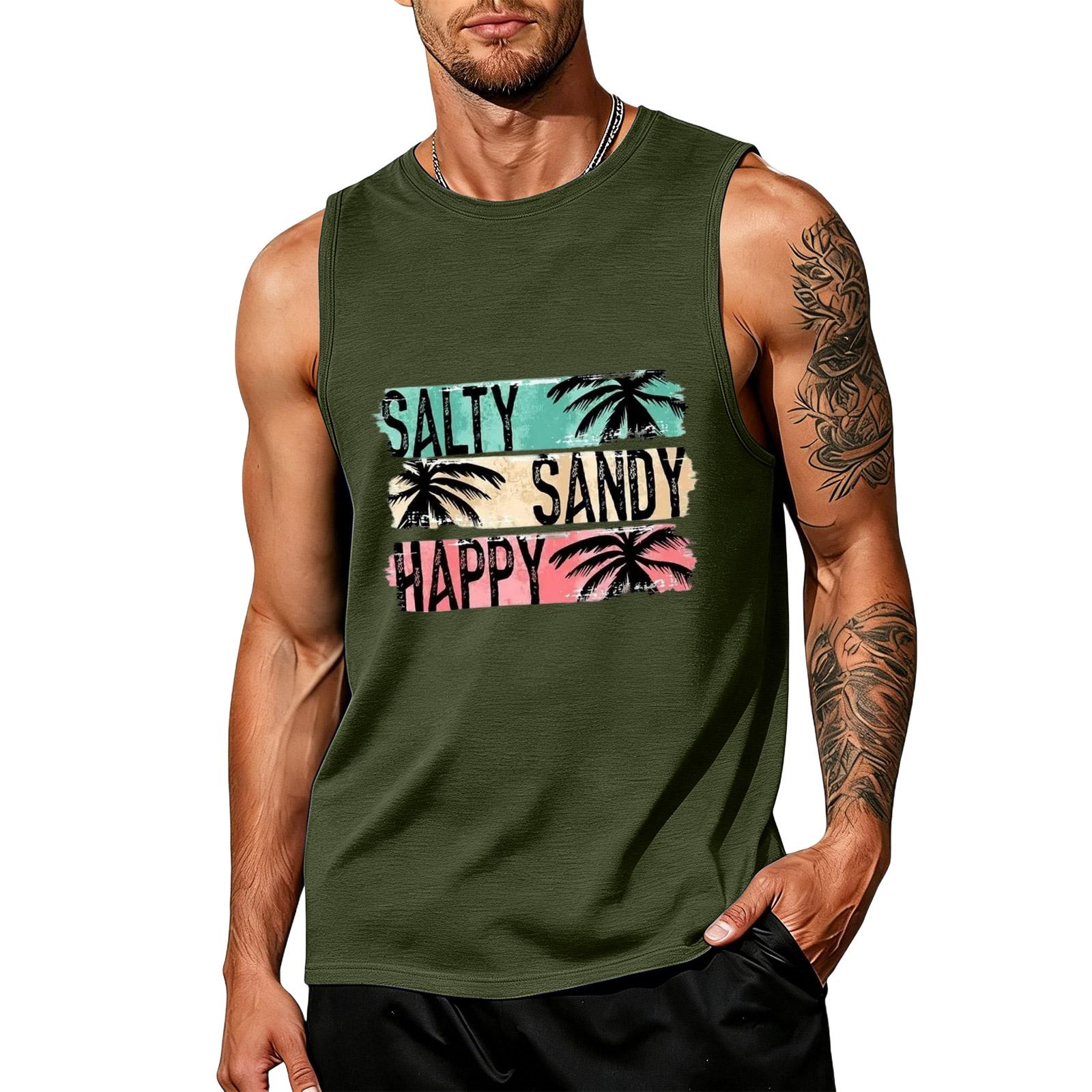 

Men s loose and casual Hawaiian print sleeveless shirt L армия зеленый
