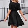 Women's Fashion Solid Colour V-Neck Waist Slimming Beach Casual Dresses