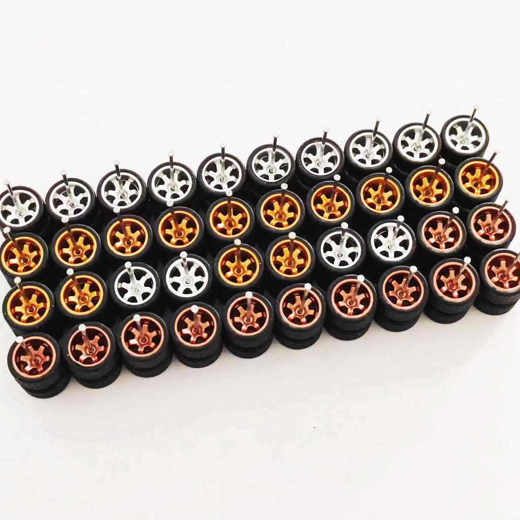 20Sets 1/64 Alloy Car Model Wheels TE37 Mini Wheel with Textured Tire Tyres Spare Parts Diameter 11mm