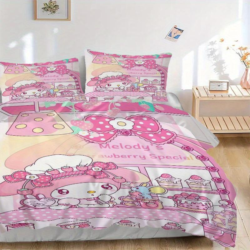 

3pcs My Melody s Dessert Shop Bedding Set - Includes 1 Quilt Cover and 2 Pillowcases, Comfortable Bedding with Stylish Design for Bedroom W071 135x200cm