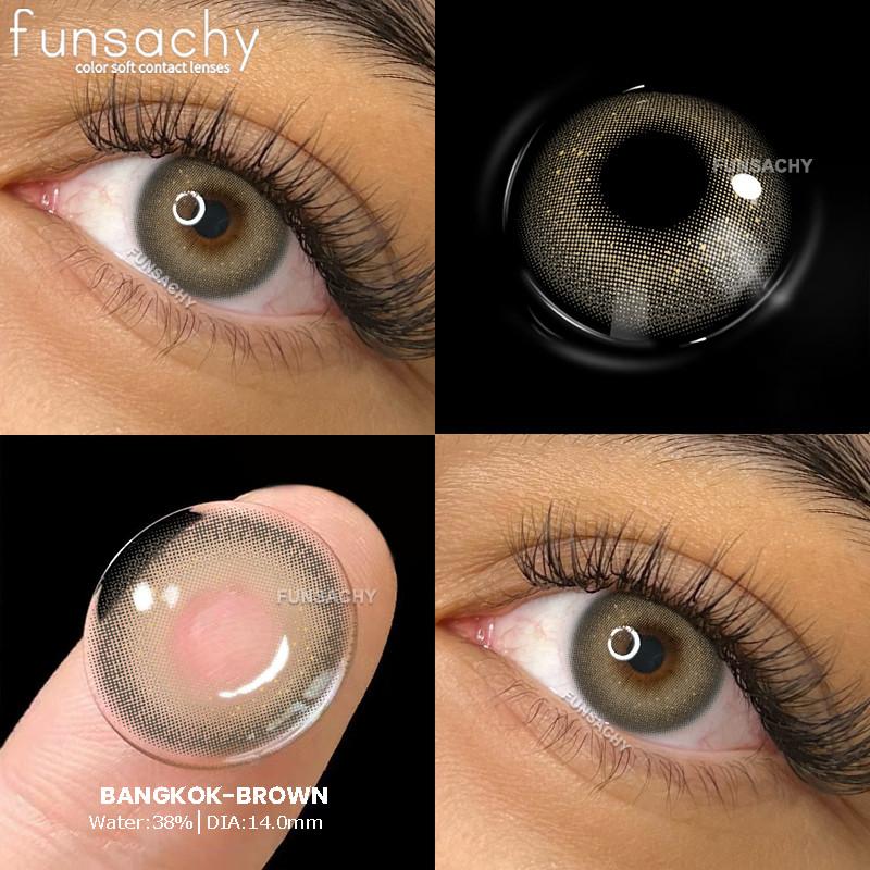 Funsachy 1 Pair Natural Brown Eye Color Contact Lenses Grey Lens High Quality Student Annual Beauty Cosmetics