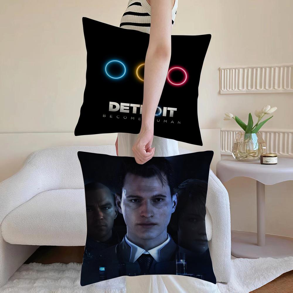 Hot Game D-Detroit Become Human Cushion Cover Pillowcase Short Plush Invisible Zipper Room Sofa Cushion Cover