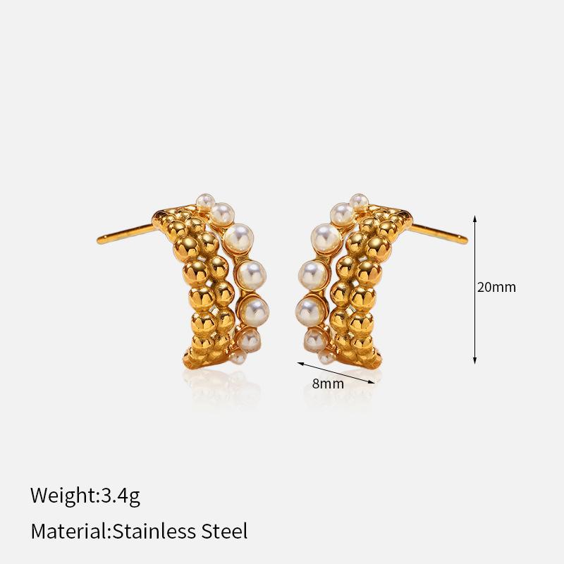Chenhe Stainless Steel Stud Earrings Light Luxury Jewelry Women's High-end Sense Niche Design Sense Diamond-set C-shaped Earrings Titanium Steel Earri