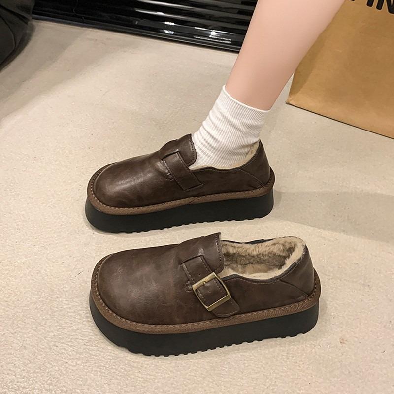 

Женская обувь на платформе, бархатные туфли из маленькой кожи, новые зимние теплые сапоги для снега, хлопковые туфли Boken 40 коричневый