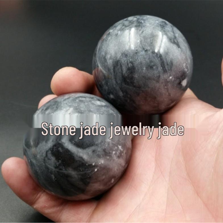 Purple Gan Qing Lantian Jade Handheld Piece: Xinjiang Blue & White Jade, Amber & Walnut Hand Balls Color May Vary