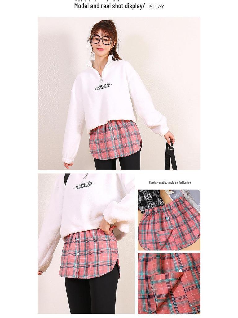 Plaid Layered Sweater Skirt for Women - Autumn/Winter Bottoming with Faux Hem To Cover Hips.
