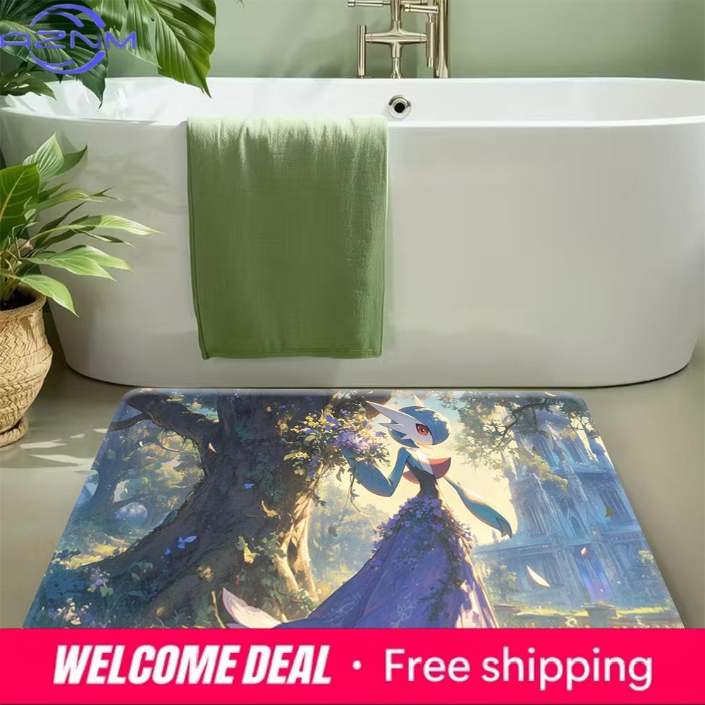 Fantasy Castle Garden Gardevoir With Flower Bouquet Soft Non Slip Absorbent Home Entryway Bathroom Decor Doormat Rug