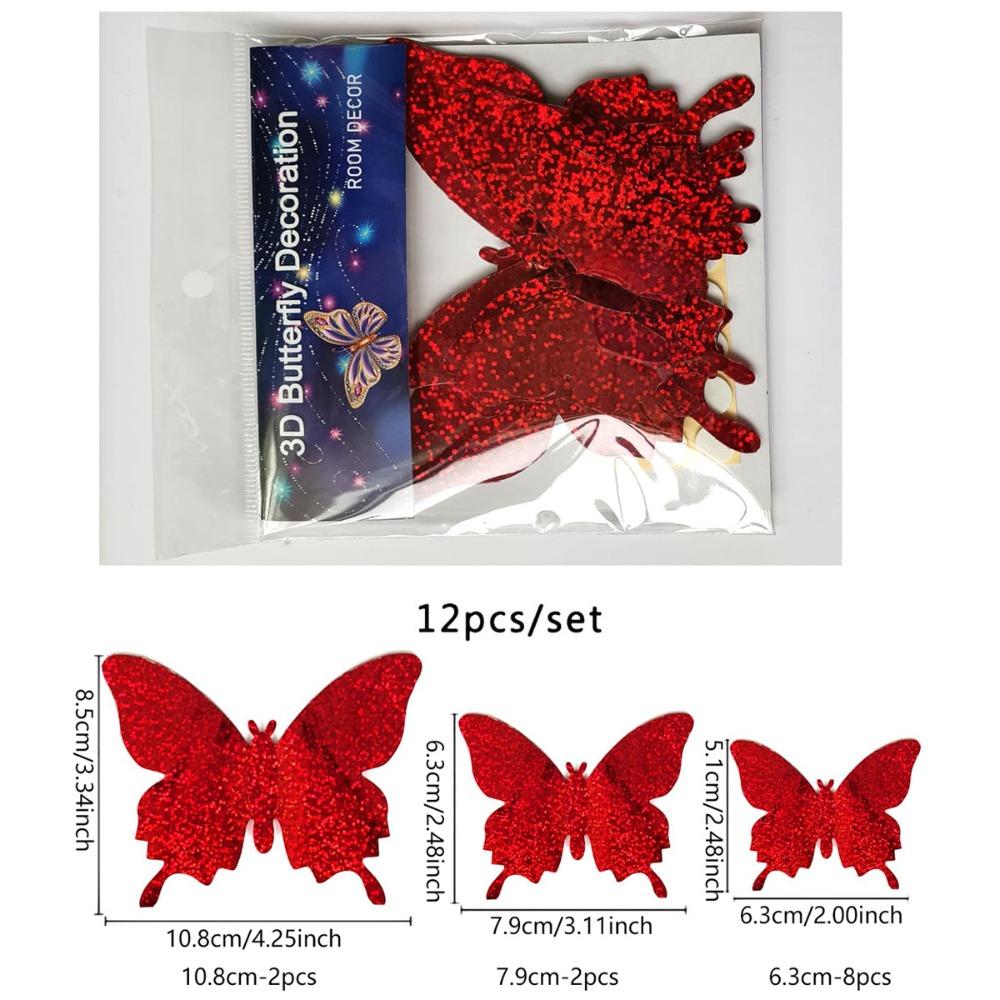 12Pcs Butterfly Stickers 3D Flash Color Wall Stickers for Home Decor Gold Silver Red Blue Stickers for Tile Window Diy Wall Art