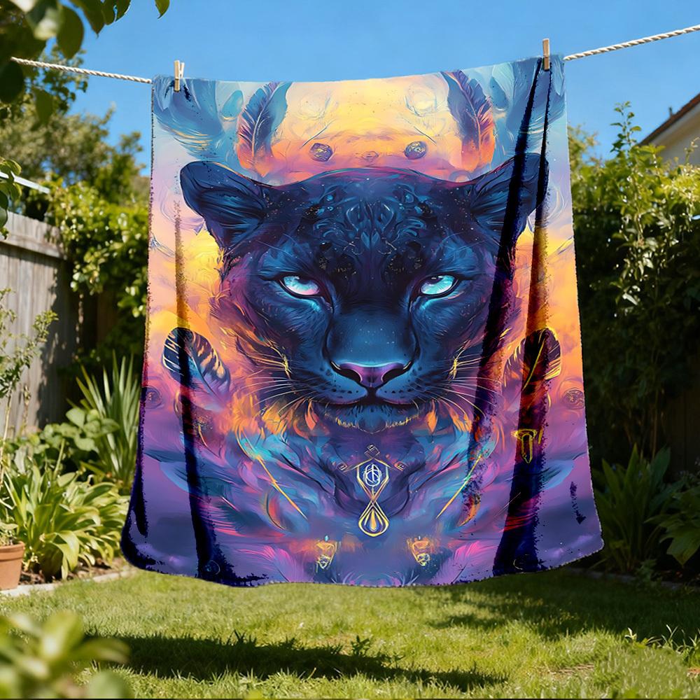 1pc Panther Art Print Throw Blanket Polyester Fiber, Lightweight Flannel, Soft & Warm, All Season Use for Outdoor, Camping Digital Print