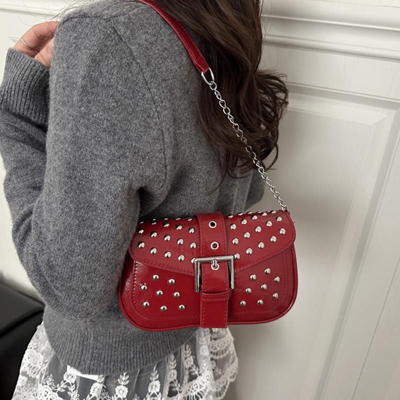 Yogodlns New Trend Fashion Spice Girl Rivet Personality Advanced Design Locomotive Shoulder Bag Punk Style Underarm Hobo Bag