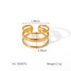 European-American Style Titanium Steel Open Ring - 18K Gold, Non-Fading, Three-Layer Line Design for Women