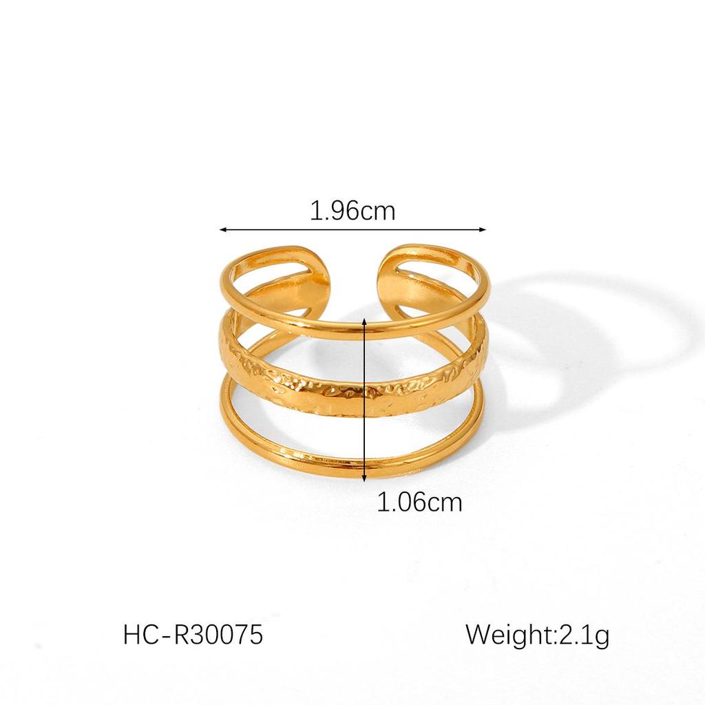 European-American Style Titanium Steel Open Ring - 18K Gold, Non-Fading, Three-Layer Line Design for Women
