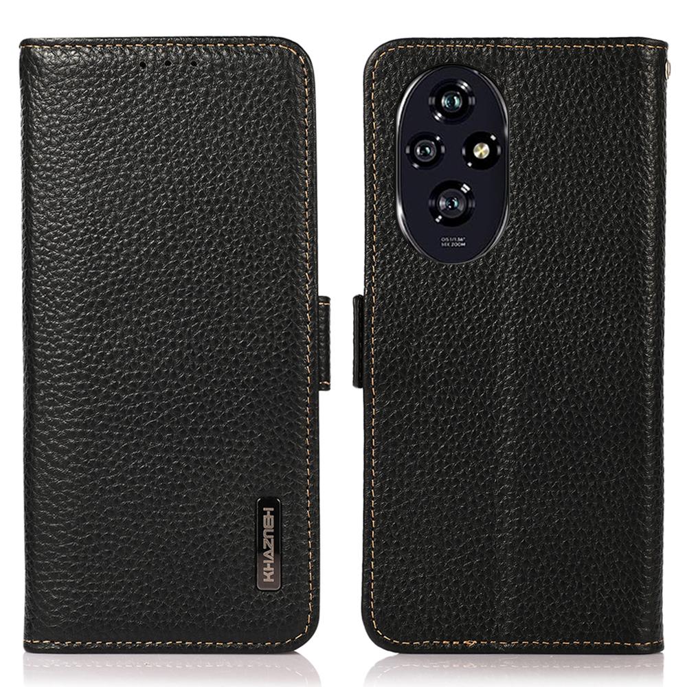 

KHAZNEH Чехол для телефона For Honor 200 Pro 5G с RFID-блокировкой, откидная крышка из натуральной коровьей кожи Black